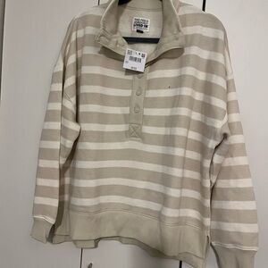 American Eagle Outfitters Cream and Tan Striped Sweater